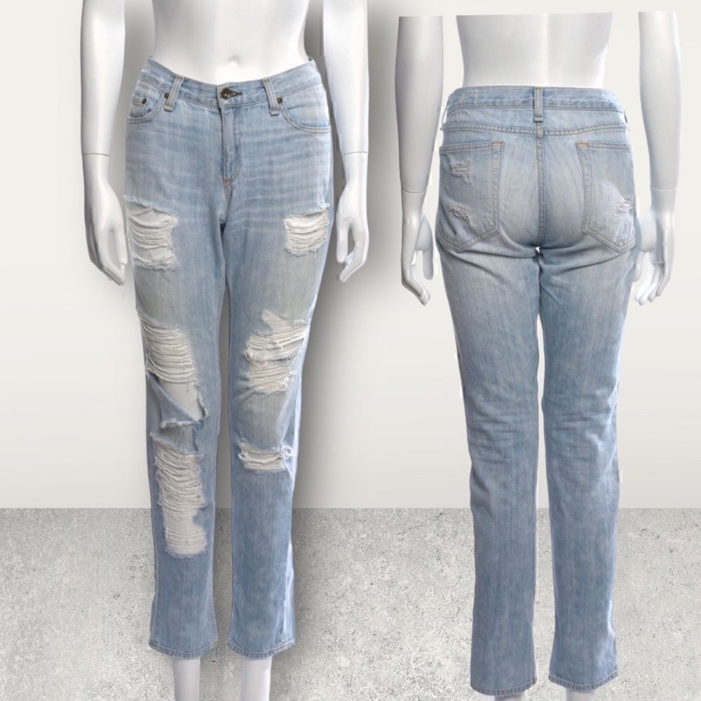 Rag & Bone Distressed Light Denim Ripped Jeans